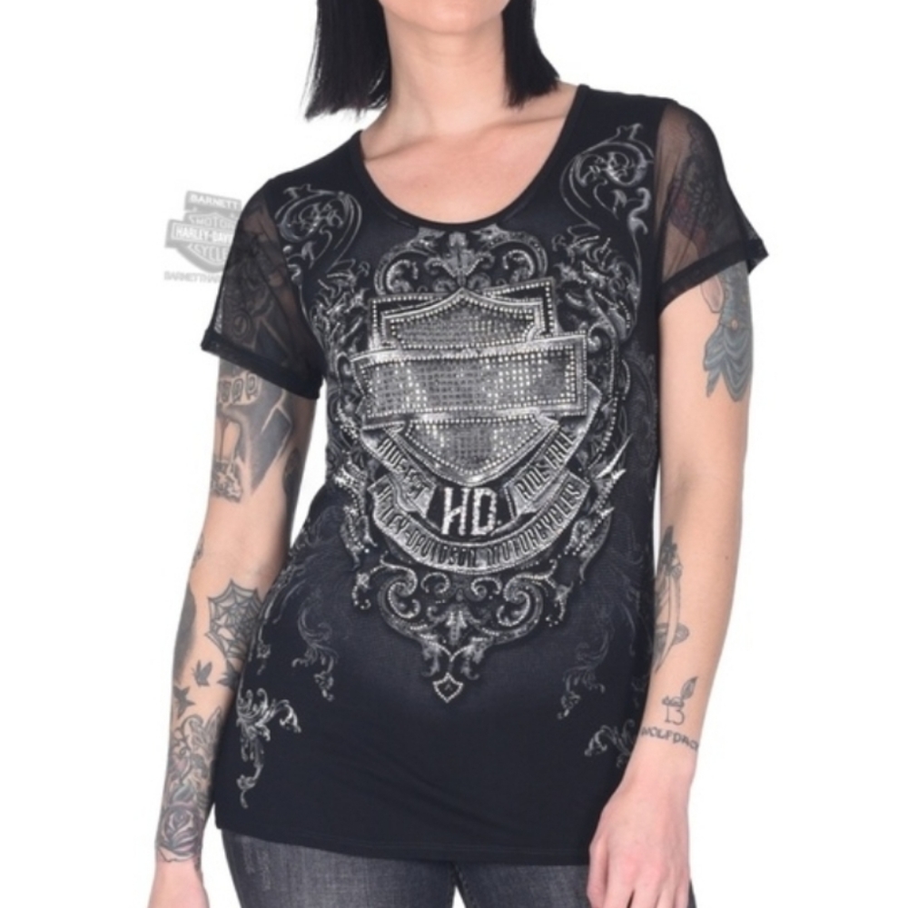 Harley Davidson Top S/M Black color ALMOST NEW!!!(The bottom trimmed  )